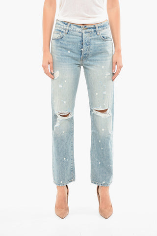 Distressed Light-Wash Regular fit Jeans