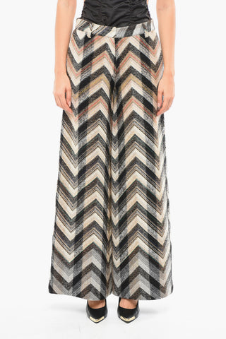 Wool-blend Palazzo Trousers with Zig-zag Pattern