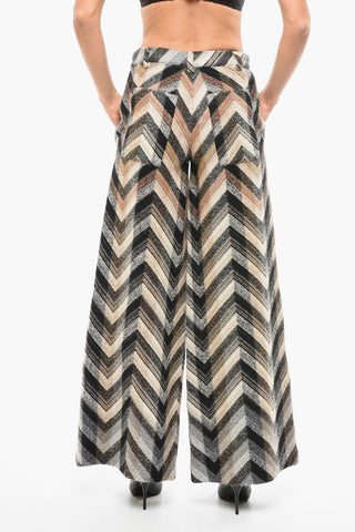 Wool-blend Palazzo Trousers with Zig-zag Pattern