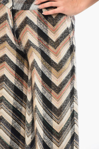 Wool-blend Palazzo Trousers with Zig-zag Pattern
