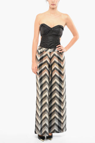 Wool-blend Palazzo Trousers with Zig-zag Pattern