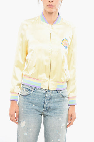 Silk Bomber Jacket with Multicolored Embroidery