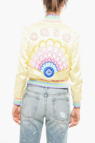 Silk Bomber Jacket with Multicolored Embroidery