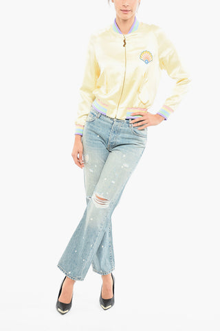 Silk Bomber Jacket with Multicolored Embroidery