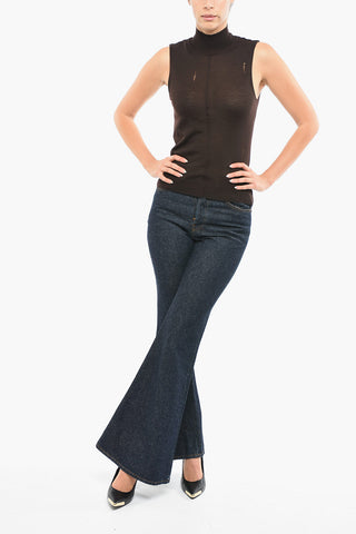Maglia In Cashmere Smanicata Effetto Distressed