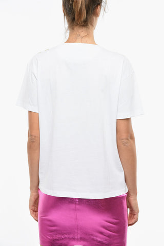 Jewel Neckline Cotton Crew Neck T-Shirt
