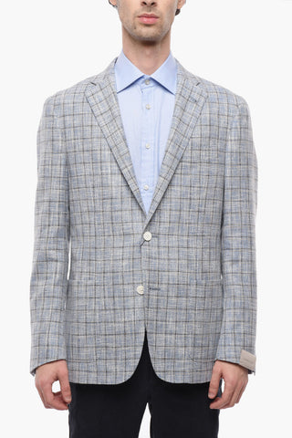 windowpane check side vents notch lapel GATE 2-button blazerGIACCA