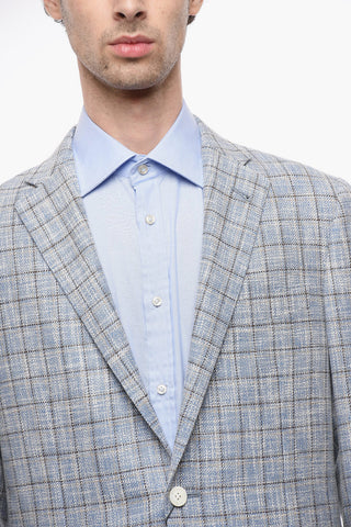 windowpane check side vents notch lapel GATE 2-button blazerGIACCA