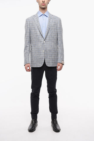 windowpane check side vents notch lapel GATE 2-button blazerGIACCA