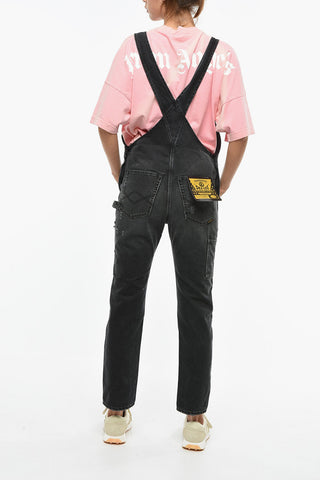 Latzhose aus Denim mit goldfarbenen Logoknöpfen