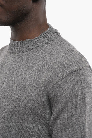Pullover in Misto Lana con Doppio-Girocollo e Toppe in Suede