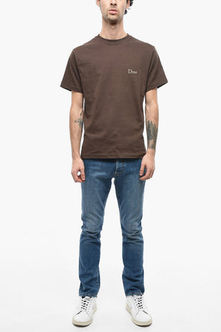 Crew Neck Cotton T-Shirt with Embroidered Logo