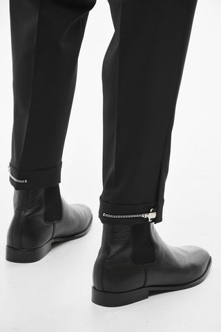 Zipped Ankle Gabardine Slim Fit Pants