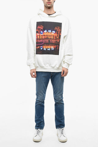 Felpa Hoodie in Cotone con Maxi Stampa Frontale
