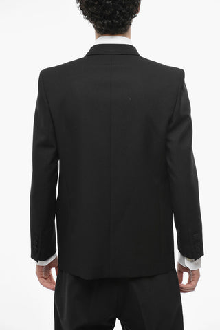 Double-breasted Wool Blazer with Satin Details
