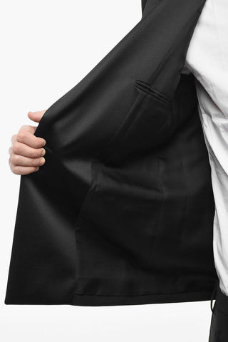 Double-breasted Wool Blazer with Satin Details