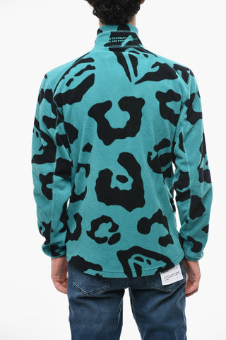 Mock Neck LEOPARD Pile Sweatshirt with Frontal Zip