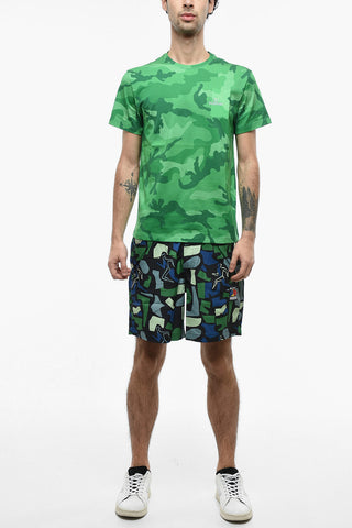 Crew Neck Cotton T-Shirt with Camouflage Motif