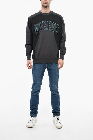 MARKET Crew-neck Cotton Sweatshirt with Nylon Inserts