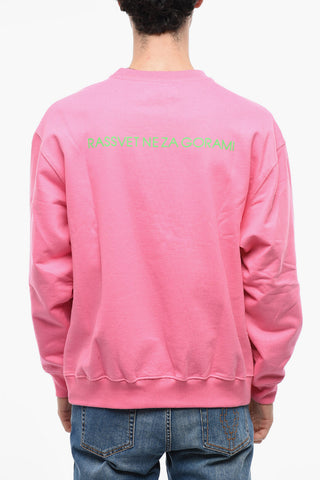Brushed Cotton Crew-neck Sweatshirt with Contrasting Print