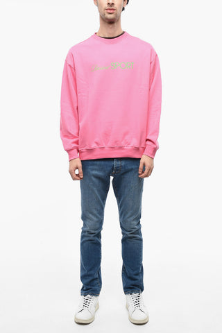 Brushed Cotton Crew-neck Sweatshirt with Contrasting Print