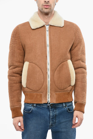 Monogram Suede Bomber Jacket with Shearling Padding