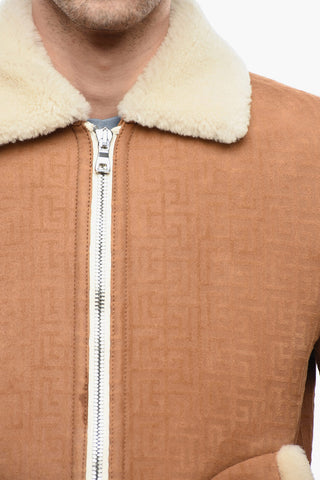 Monogram Suede Bomber Jacket with Shearling Padding