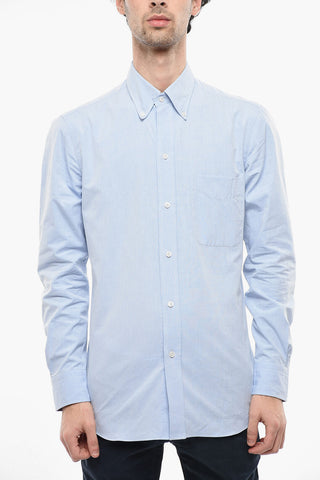 Solid Color Button-Down Collar Shirt with Breast Pocket