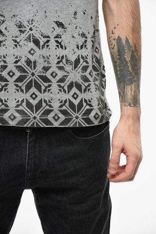 ID Crew Neck Stretch Cotton T-Shirt with Velour Print