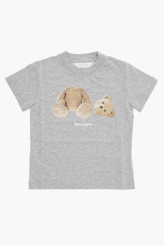 Solid Color Crew-neck T-Shirt with Teddy Print