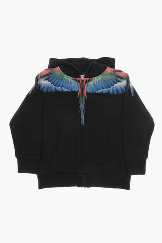 Felpa MULTICOLOR WINGS in Cotone Garzato con Cappuccio e Chiusura Zip