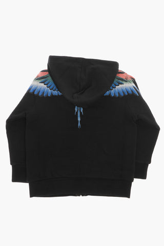 Felpa MULTICOLOR WINGS in Cotone Garzato con Cappuccio e Chiusura Zip
