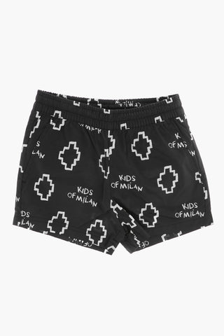 2-Pocket Swim Shorts with all-Over Logo Print