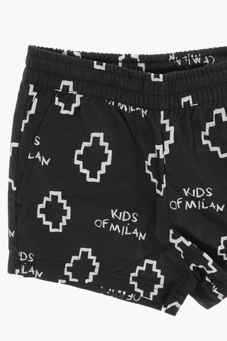 2-Pocket Swim Shorts with all-Over Logo Print