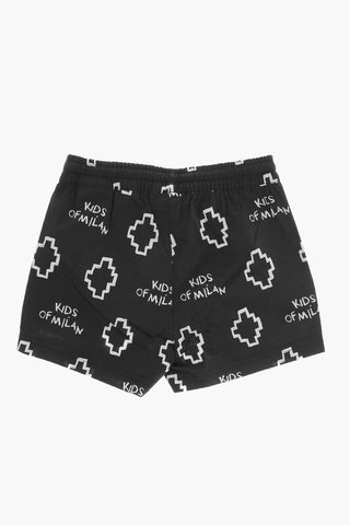 2-Pocket Swim Shorts with all-Over Logo Print