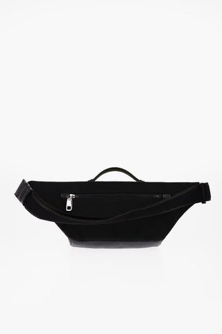 Leather and Nylon Bum Bag with Golden Effect Plaque