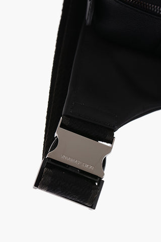 Leather and Nylon Bum Bag with Golden Effect Plaque