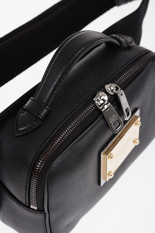 Leather and Nylon Bum Bag with Golden Effect Plaque