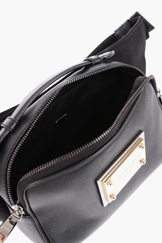Leather and Nylon Bum Bag with Golden Effect Plaque