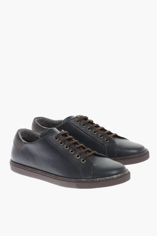 ID Sneakers in Pelle con Lacci a Contrasto