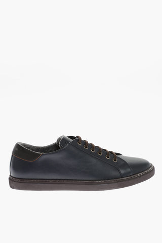 ID Sneakers in Pelle con Lacci a Contrasto
