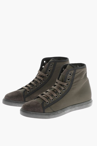 High-top Fabric Sneakers with Suede Toe