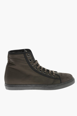 High-top Fabric Sneakers with Suede Toe