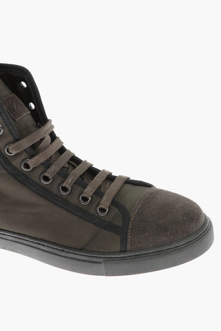 High-top Fabric Sneakers with Suede Toe