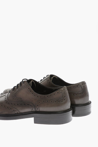 ID Leather Brogue Derby Shoes with Cuir Sole