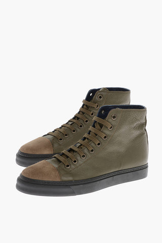 ID Textured Leather Lace-up High-top Sneakers