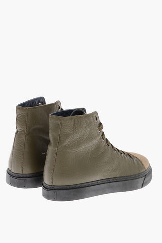 ID Textured Leather Lace-up High-top Sneakers
