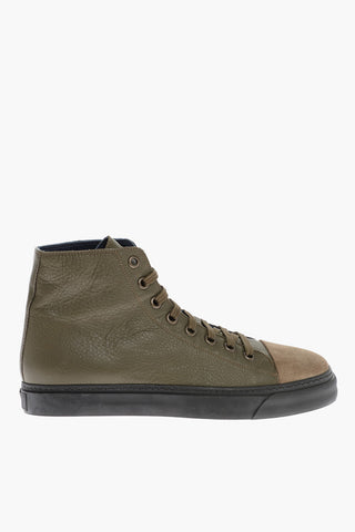 ID Textured Leather Lace-up High-top Sneakers