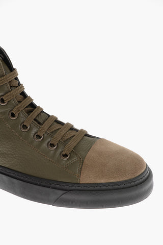 ID Textured Leather Lace-up High-top Sneakers