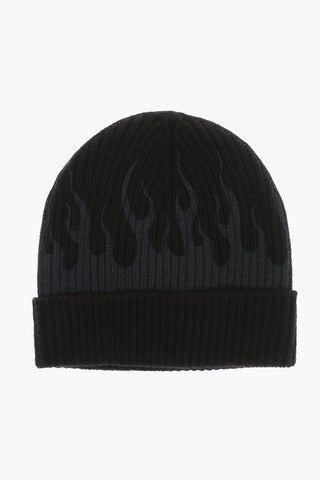 Beanie a Costine con Stampa Fiamme